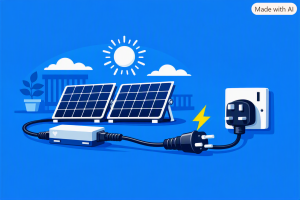 plug-in solar panel with balcony in background